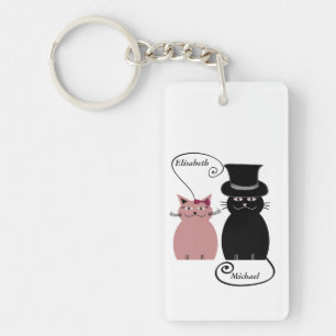 Porte-clés drôle mignon dessin chats amour couple personnalis