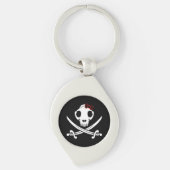 Porte-clés Drôle Noir Blanc Jolly Kitty Pirate Os crâne (Devant)