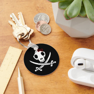 Porte-clés Drôle Noir Blanc Jolly Kitty Pirate Skull Sabres