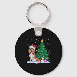 Porte-clés Drôle Norvégien Elkhound Chien Xmas Lumières Arbre