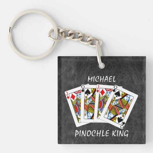 Porte-clés Drôle Pinochle King sur Noir (Devant)