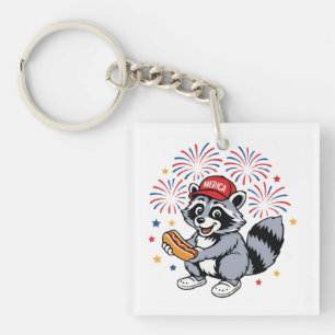 Porte-clés Drôle Raccoon 4 juillet Patriotique Mignonne Rouge