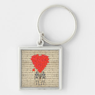 Porte-clés Drôle Squelette vintage et coeur rouge