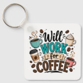 Porte-clés Drôle Travaillera pour du Café (Recto)