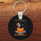 Porte-clés Drôle Tuxedo Chat sur Citrouille Hallothanksmas Ha (Recto)