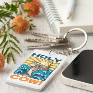 Porte-clés Drôle vache Sainte vache! Caricature d'animal de j