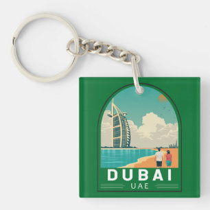Porte-clés Dubai Émirats Arabes Unis Retro Art Voyage