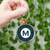 Porte-clés Duncan Family Tartan Monogramme vert et bleu Plaid (Main)