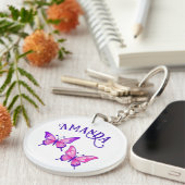 Porte-clés Duo de papillon violet et rose avec nom (Devant droit)