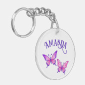 Porte-clés Duo de papillon violet et rose avec nom (Devant gauche)