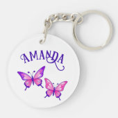 Porte-clés Duo de papillon violet et rose avec nom (Dos)