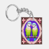 Porte-clés 🦜 Duo de perroquets tropicaux Art Charme Cadeau � (Devant gauche)