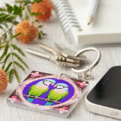 Porte-clés 🦜 Duo de perroquets tropicaux Art Charme Cadeau � (Devant Droit)