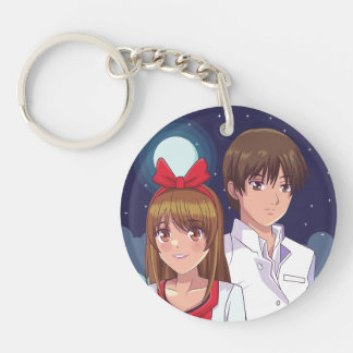 Porte-clés Duo d'illustration d'anime au clair de lune