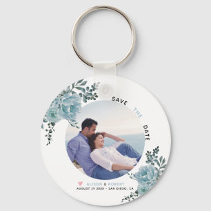 Porte-clés Dusty blue watercolor flowers, green leaves photo