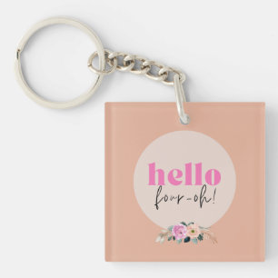Porte-clés Dusty Rose rétro floral "Bonjour quatre oh!"