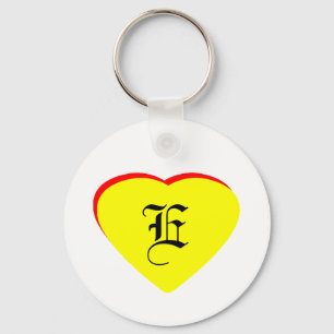 Porte-clés "E" Coeur Jaune Rouge Faire-part de mariage Le MUS