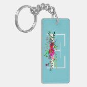 Porte-clés E Lettre Monogramme Initial Floral Couleur Personn (Devant gauche)