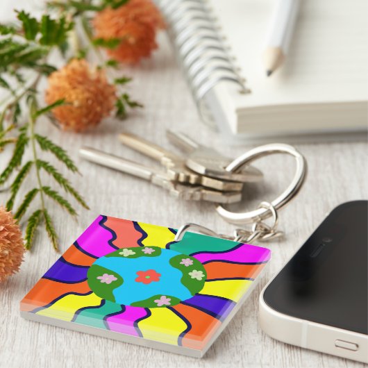Porte-clés Earth Retro Vibes Art (Devant Droit)