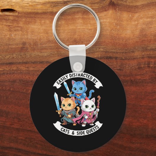 Porte-clés Easily Distracted By Cats & Side Quests Funny (Recto)