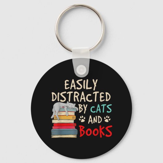 Porte-clés Easily Distracted by Cats and Books | Chat (Recto)