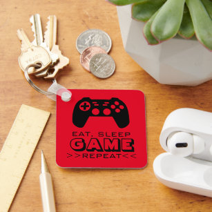 Porte-clés Eat Sleep Game Repeat metal keychain for gamer