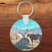 Porte-clés Ébauche secourue Chevaux mangeant foin (Recto)