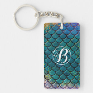 Porte-clés Écaille de Poisson Sirène Glam Turquoise Violet Or