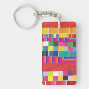 Porte-clés échantillons rouges, rayures et pixels colorés