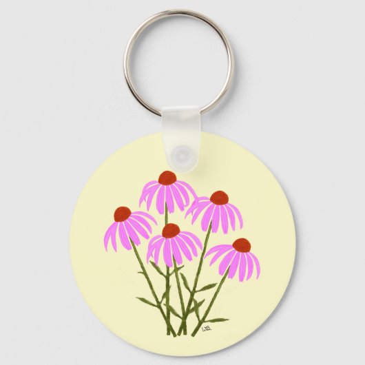 Porte-clés Échinacées Violettes Rondes (Recto)