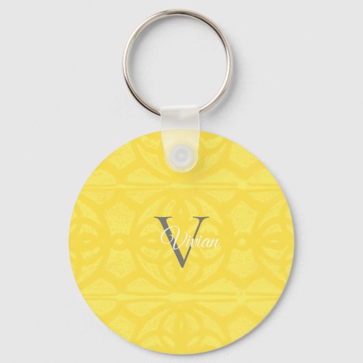 Porte-clés Éclairage Aquarelle Jaune Batik Monogramme Nom (Recto)