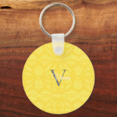 Porte-clés Éclairage Aquarelle Jaune Batik Monogramme Nom (Recto)