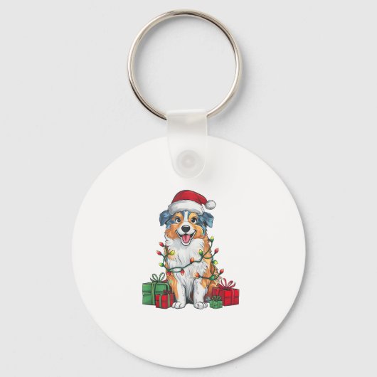Porte-clés Éclairage de Noël chapeau australien berger chien (Recto)