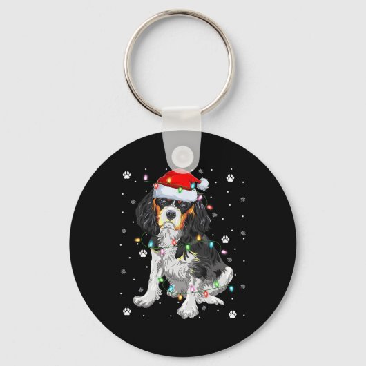 Porte-clés Éclairage de Noël Santa Cavalier King Charles Span (Recto)