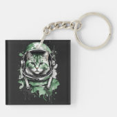 Porte-clés Éclat de chat de l'astronaute vert (Dos)