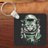Porte-clés Éclat de chat de l'astronaute vert (Recto)