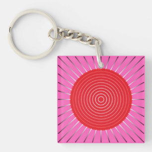 Porte-clés Éclat de soleil géométrique moderne - Fuchsia et R