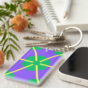 Porte-clés Éclatement géométrique en violet, vert et jaune