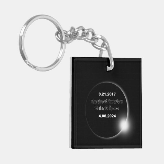 Porte-clés Éclipse solaire double date 2024 et 2017 (Devant gauche)