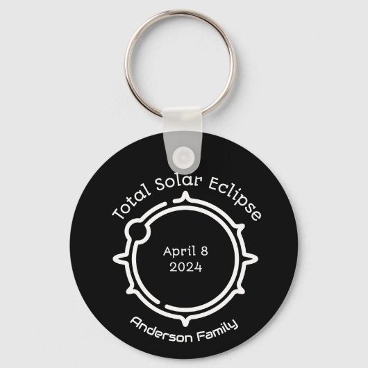 Porte-clés Éclipse solaire totale 2024 Noir minimal moderne (Recto)