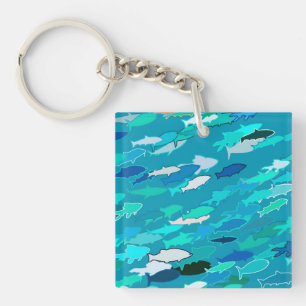 Porte-clés École de Poissons, Turquoise, Bleu et Aqua