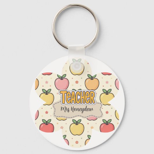 Porte-clés École de professeur jaune motif pomme (Recto)