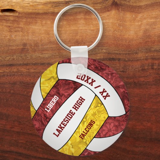 Porte-clés école d'or maroon esprit girly volleyball (Recto)