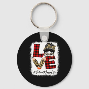 Porte-clés École Infirmière Amour Messy Bun Leopard Buffalo C