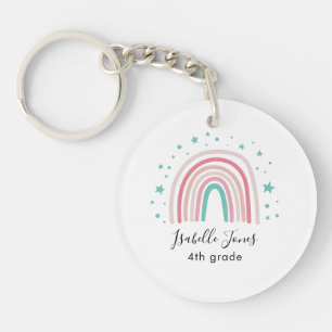 Porte-clés Ecriture arc-en-ciel rose fille école personnalisé