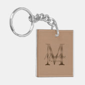 Porte-clés Écriture Chic Métal Taupe Or Monogramme (Devant gauche)