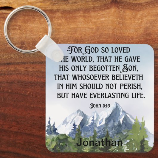 Porte-clés Écriture chrétienne John 3 16 Aquarelle Nature (Recto)