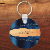 Porte-clés Écriture de nom de marbre d'agate d'or bleu (Recto)