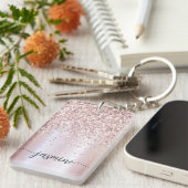 Porte-clés Écriture de nom de monogramme pailleté or rose élé (Devant droit)