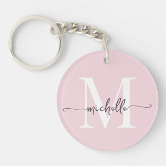 Porte-clés Écriture de nom de monogramme rose pâle élégant mo